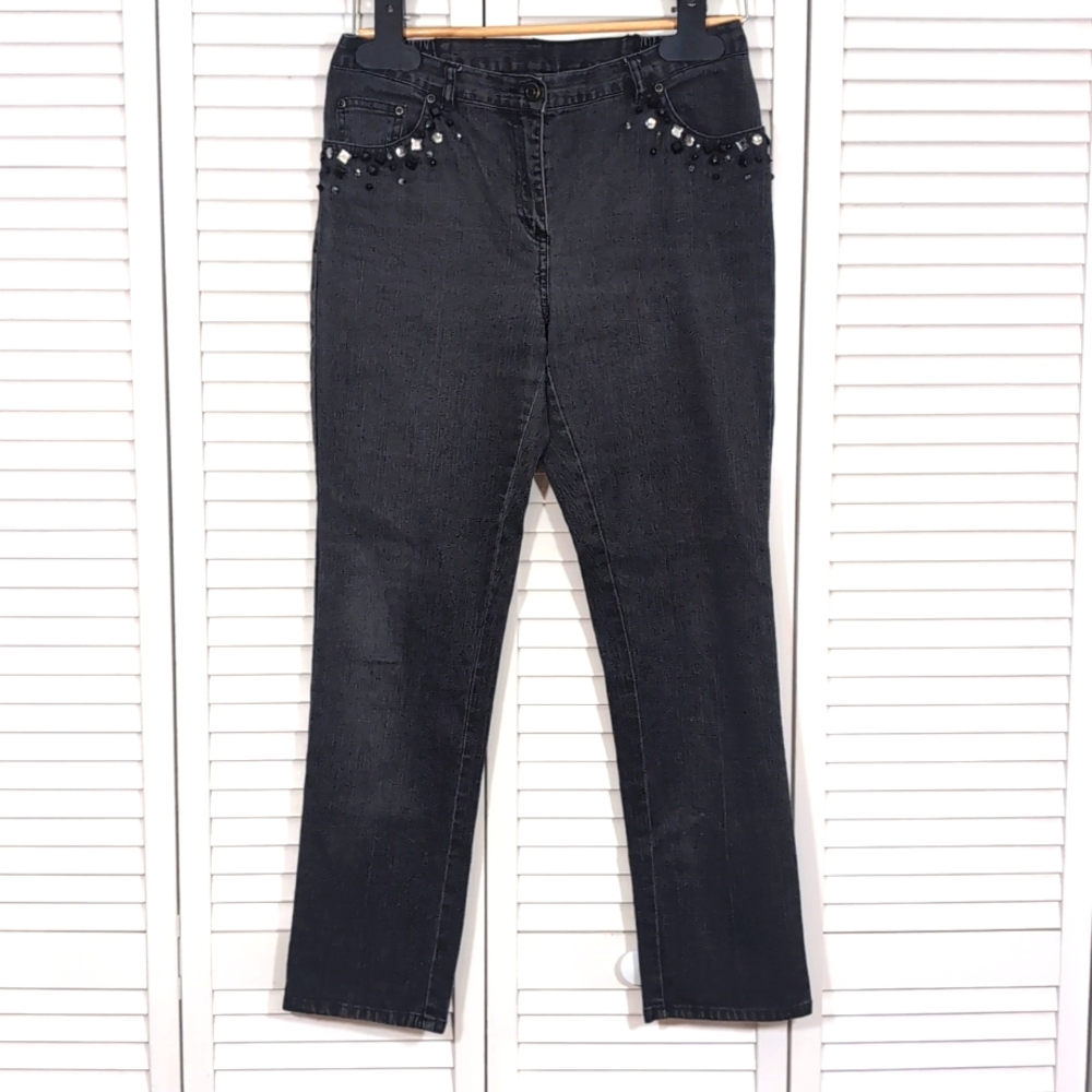 Ruby Rd Black Jeans Embelished Front Pockets Size 8P